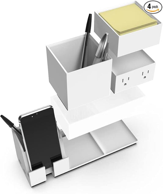 Bostitch Office Konnect Desk Organizer and Charging Station, 2 USB Ports, 2 Plugs, Charges Phones Tablets, Pencil Cup, 4-Piece Design, White