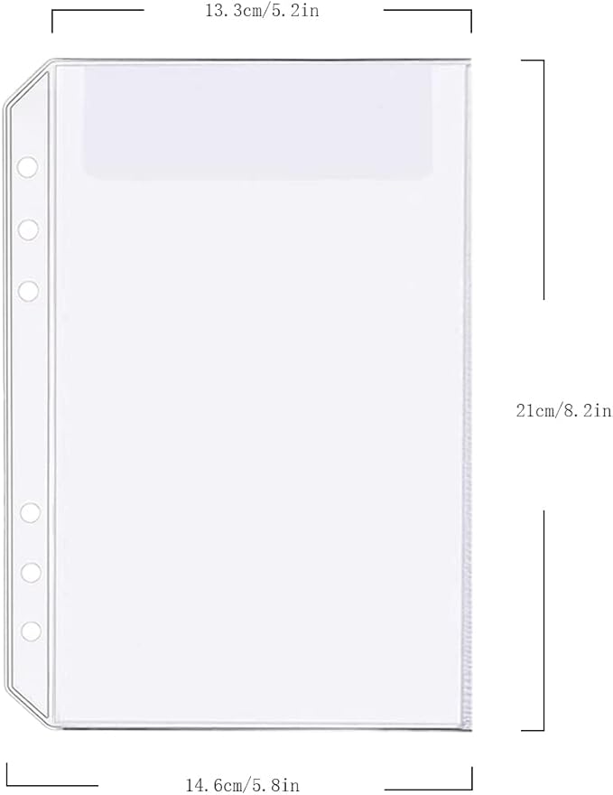 6 Pack A5 6 Holes Binder Bag Plastic Binder Folders Waterproof 6 Holes Holder for Receipt Ticket (1 Pocket, A5)