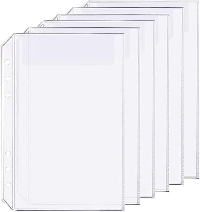6 Pack A5 6 Holes Binder Bag Plastic Binder Folders Waterproof 6 Holes Holder for Receipt Ticket (1 Pocket, A5)
