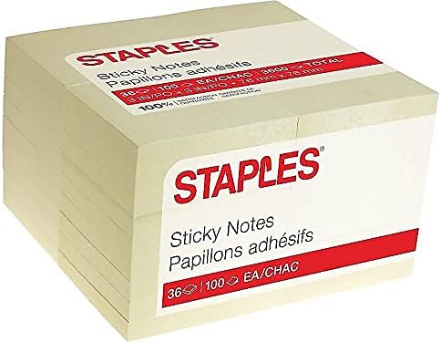 Staples Sticky Notes, 3" x 3", Assorted Colors, 3600 Sheets – Standard Self‑Stick Notes for Messages, Reminders & Planning