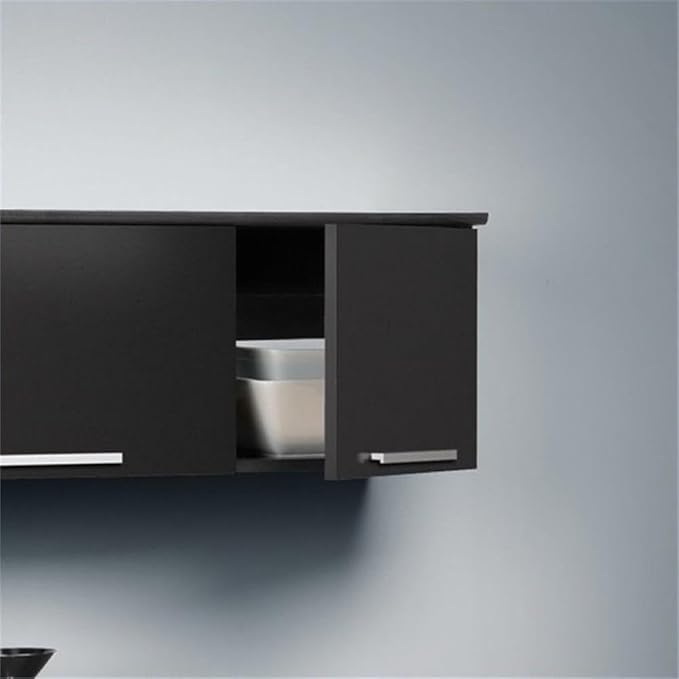 Prepac Coal Harbor Floating Cabinet, Wall Mounted Hutch with 3 Doors, Self Closing Hinges for Office, Living Room, and Bedroom Ideal for Storage and Organization, 12.5"D x 47.25"W x 13"H, Black