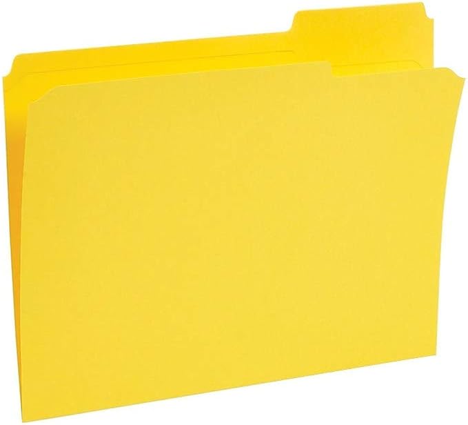 Staples 508903 File Folders W/ Reinforced Tabs Letter 3 Tab Yellow 100/Box
