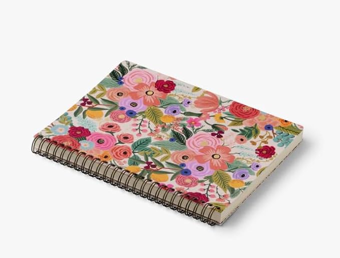 RIFLE PAPER CO. Garden Party Spiral Notebook, Full Color Softcover with Gold Foil Accents, 150 Ruled Perforated Pages, 6.25" W x 8.5" L, Pocket Folders for Storage