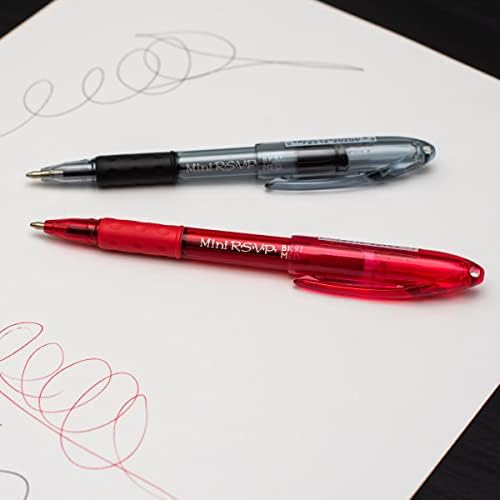 RSVP Mini Ballpoint Pen, (1.0mm) Medium Line, Assorted Ink Colors, w/Key Ring, 8 Pack