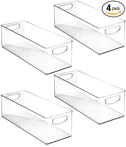 mDesign Plastic Office Supply Organizer - Storage Holder Bin with Handles for Desk Drawer, Cabinet - Pencil, Pen, Envelope and Supplies Container Basket - Ligne Collection - 4 Pack - Clear
