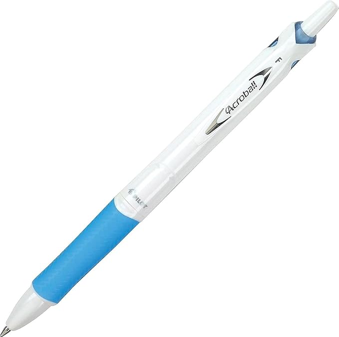PILOT Acroball PureWhite Advanced Ink Refillable & Retractable Ball Point Pens with Blue Accents, Fine Point, Black Ink, 12-Pack (31850)
