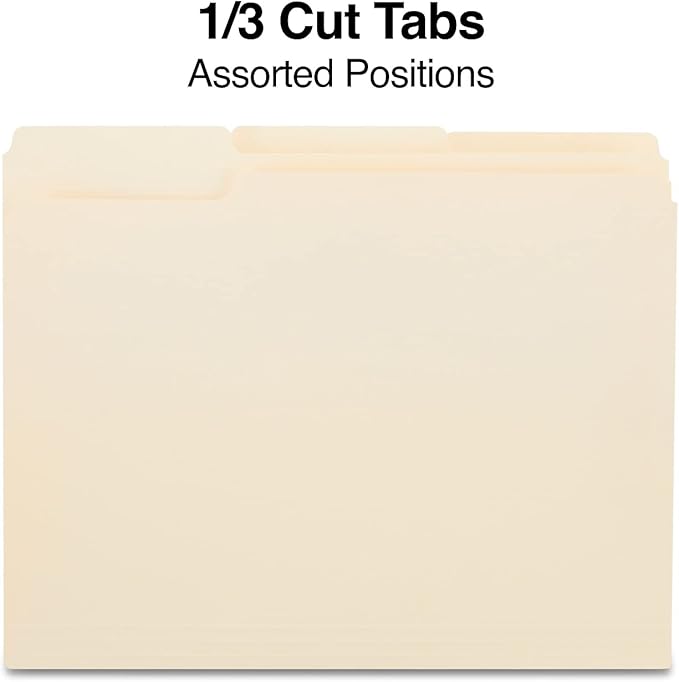 Staples File Folders, Letter Size, 1/3‑Cut Tabs, Assorted Positions, Manila, Durable Paper Stock, 250/Pack