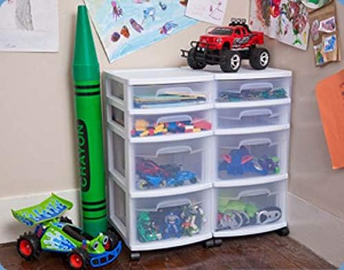 Sterilite 28228002 Home 4 Drawer Wide Storage Cart Portable Container w/Casters