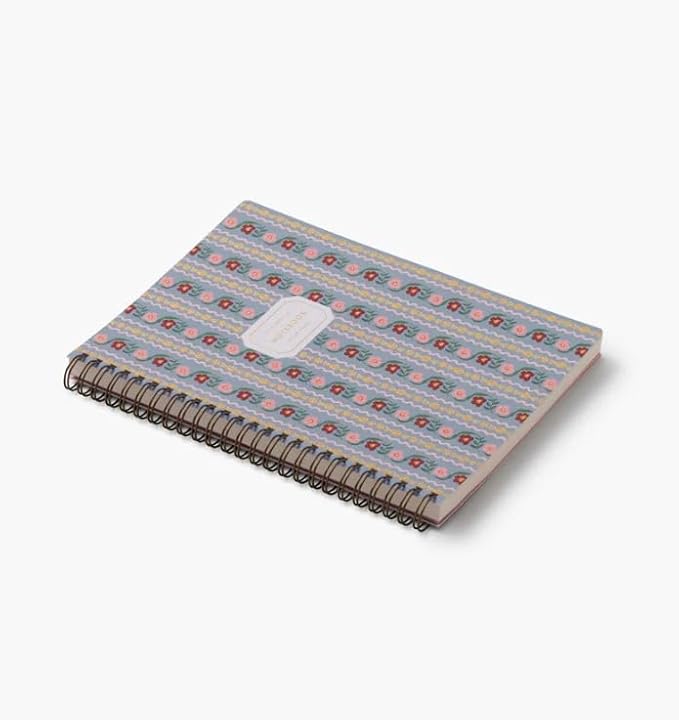RIFLE PAPER CO. Delphine Spiral Notebook, Full Color Illustrated Cover with Gold Foil Accents, 150 Ruled Perforated Pages, 6.25" W x 8.5" L, Pocket Folders for Storage