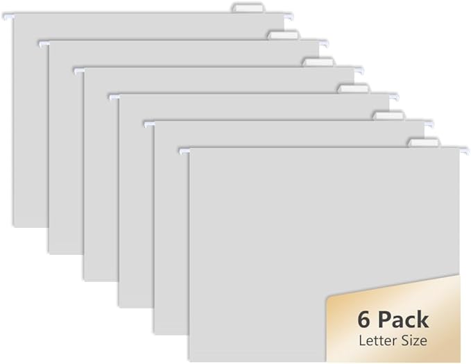 6pcs MagDurnus Hanging File Folders, Pastel Color Design,Letter Size with 1/5 Adjustable Cut Tabs, Grey, Decorative,Drawer,Desk and Cabinet Use