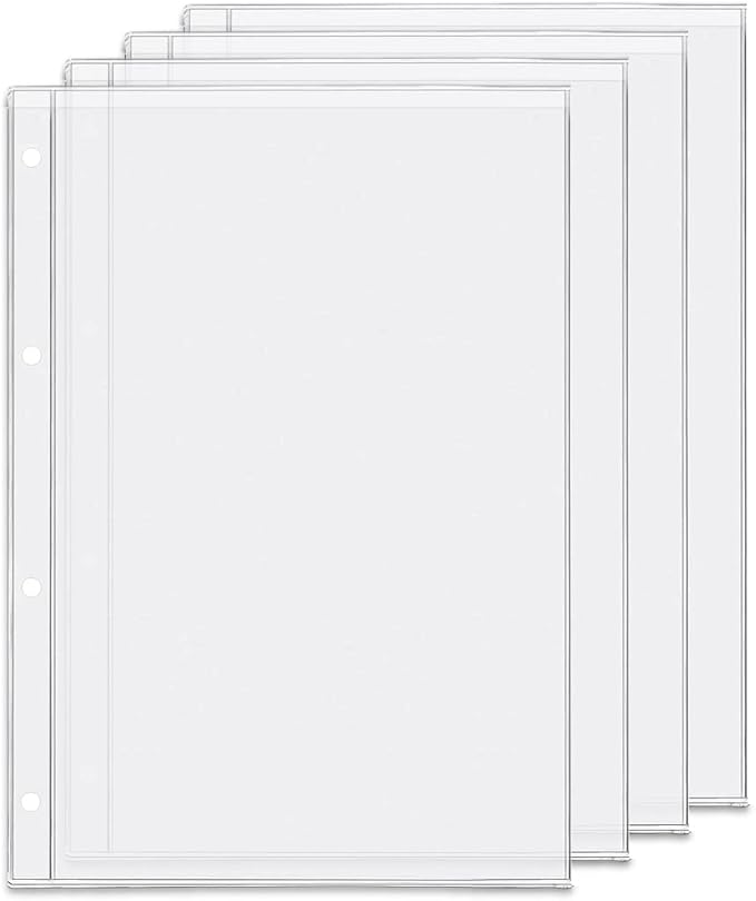 4 Pack A4 4 Holes Binder Pockets Plastic Binder Folders Waterproof 4 Holes Holder for Receipt Ticket (Pocket, A4)