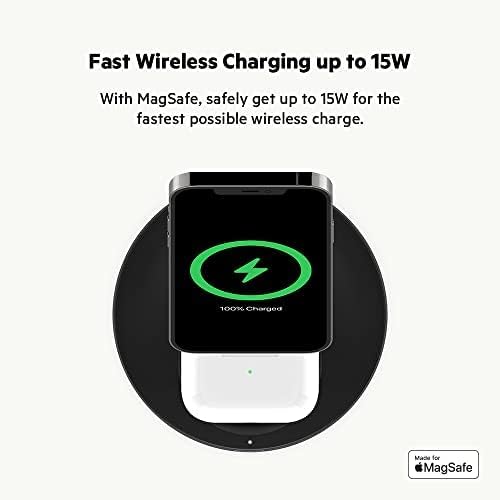 Belkin MagSafe 2-in-1 Wireless Charging Stand for Apple iPhone 17, iPhone 16, iPhone 15, iPhone 14 Series & AirPods - MagSafe Fast Charging Station for Multiple Devices - Black (Certified Refurbished)