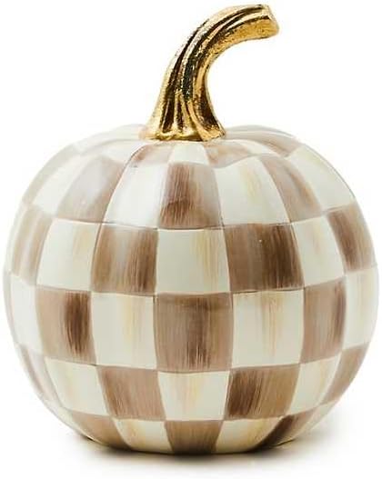 MACKENZIE-CHILDS Mini Pumpkin, Resin Halloween Home Decor, Brown-and-White Mocha Check