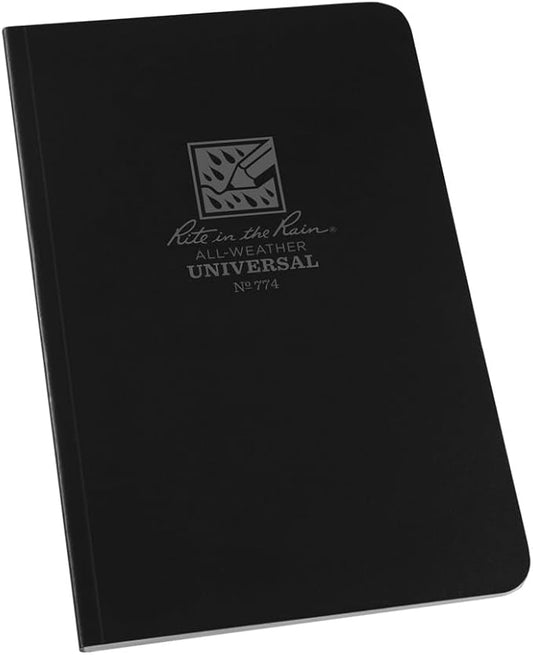 Rite in the Rain Weatherproof Soft Cover Notebook, 4.625" x 7.25", Black Cover, Universal Pattern (No. 774)