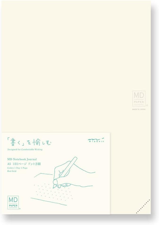 DESIGNPHIL Midori 15313006 Notebook, MD Notebook, Journal, A5, 1 Page Per Day, Dot Square A
