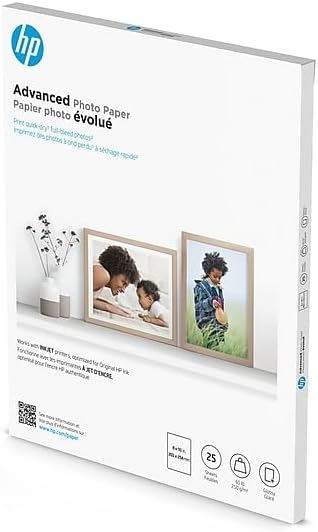 HP Advanced Photo Paper, Glossy, 65 lb, 8 x 10 in., 203 x 254 mm, 25 sheets (6J777A)