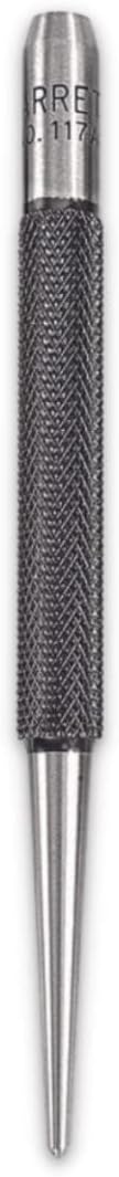 Starrett Steel Center Punch with Round Shank and Knurled Finger Grip - Hardened and Tempered, 4" Length, 5/64" Diameter Tapered - 117A, Loaded Style