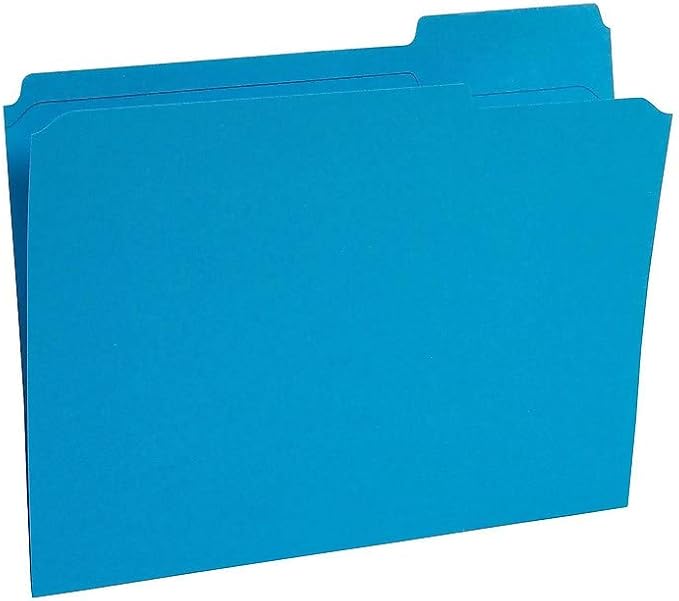 Staples Reinforced Colored File Folders, Letter Size, 3‑Tab Design, Blue, Heavy‑Duty Construction, 100/Box