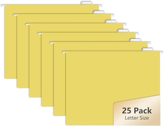 25pcs MagDurnus Hanging File Folders, Pastel Color Design,Letter Size with 1/5 Adjustable Cut Tabs, Yellow, Decorative,Drawer,Desk and Cabinet Use