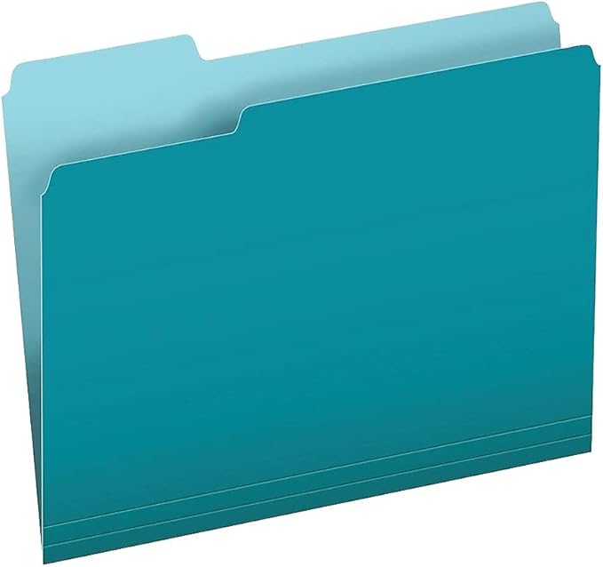 Pendaflex Colored File Folders, 100 Pack, Letter Size (8.5" x 11"), Durable Teal Folders, 3 Tabs for Easy Labeling, Colorful School, Office & Home Document Organization