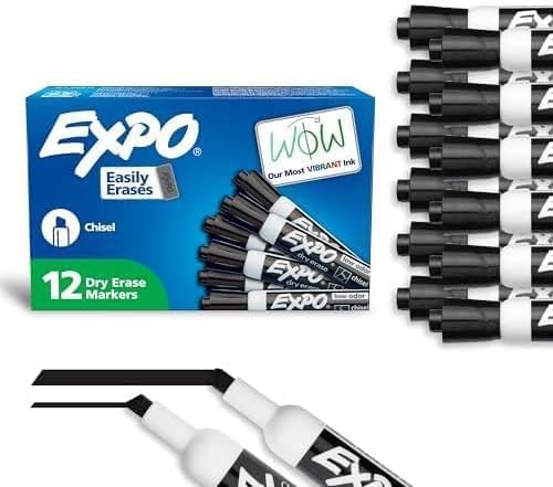 EXPO Dry Erase Markers,Low Odor Ink,Black,Chisel Tip,- Whiteboard,Calendar,Organization,Essential Supplies for Office,School,Classroom,Teachers,(Pack of 144)