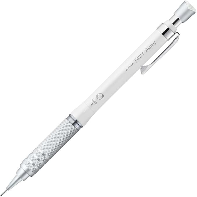 Zebra P-MA141-MW Tech 2-Way RO Mechanical Pencil 0.02 inches (0.5 mm) Metal White Knurling Model