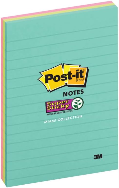 Post-it Super Sticky Notes, 4x6 in, Supernova Neons Collection, Lined, 3 Pads/Pack (4645-3SSAN) (Pack of 2)