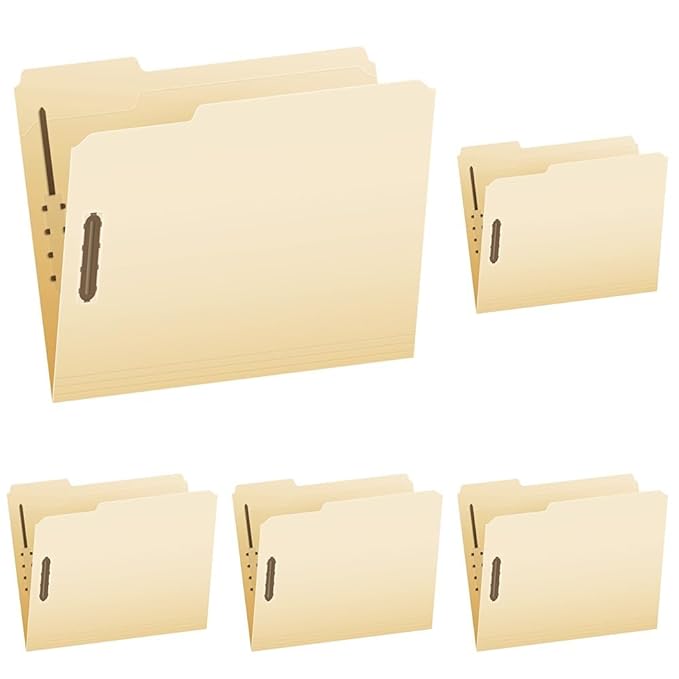 Pendaflex Fastener File Folders,2 Fasteners,Pockets with Prongs,File Organizers for School,Home and Office,Letter Size,Manila,1/3 Cut Tabs,in Left,Right,Center Positions,50 Per Box (FM213),(Pack of 5)