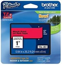 Brother Part# TZe-451 Label Tape (OEM) 1" Black on Red