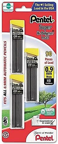 Pentel Super Hi-Polymer Lead Refills, 0.9 mm, 90 Pieces (C29BPHB3)