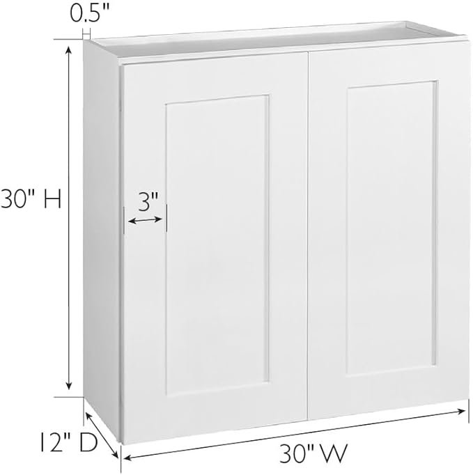 Design House Brookings Shaker Fully Assembled Wall Kitchen Cabinet W3030, 30 W x 12 D x 30 H, Painted White, Solid Wood, Design House, 613547