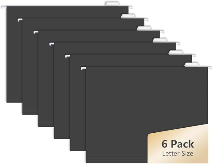 6pcs MagDurnus Hanging File Folders, Letter Size with 1/5 Adjustable Cut Tabs, Black, Decorative,Office Home Drawer,Desk and Cabinet Use