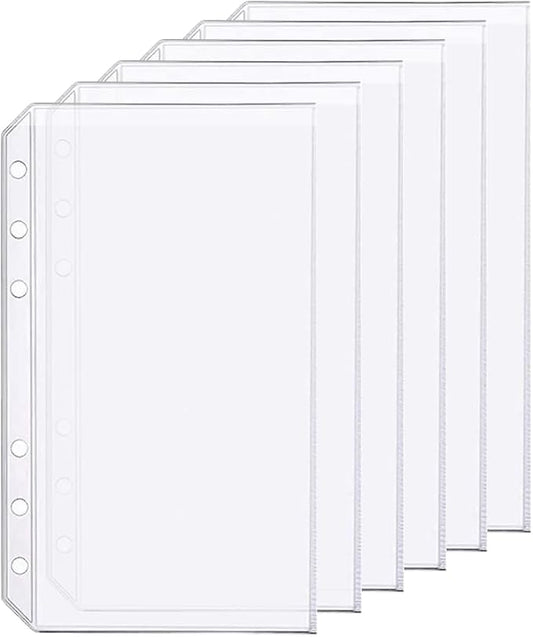6 Pack A6 6 Holes Binder Pockets Plastic Binder Folders Waterproof 6 Holes Holder for Receipt Ticket (Pocket, A6)
