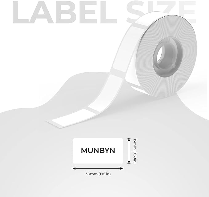 MUNBYN Thermal Label Tape for Penguin Bluetooth Label Maker Machine, 15 x 30mm 210 Labels/Roll, Self-Adhesive Label for Home, Office, School (White)