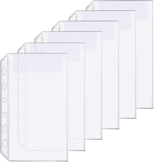 6 Pack A7 6 Holes Binder Pockets Plastic Binder Folders Waterproof 6 Holes Holder for Receipt Ticket (1 Pocket, A7)
