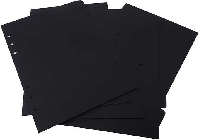 Honbay 4 Sets of A5 6-Holes Kraft Paper Index Page Tab Cards for A5 6 Ring Binders (Black)
