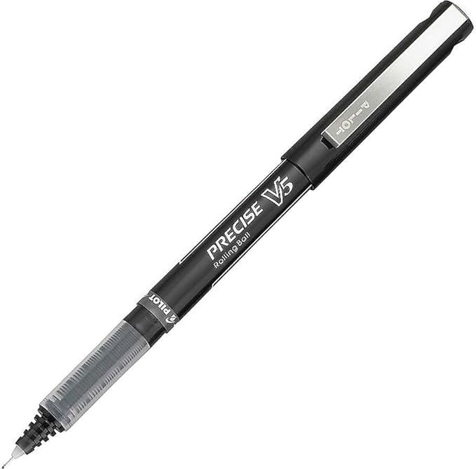 Pilot Precise V5 Rollerball Pens, Extra Fine Point 0.5 mm Black Pens, Black, Pack of 5 - Ideal for School, Journaling & Office Writing