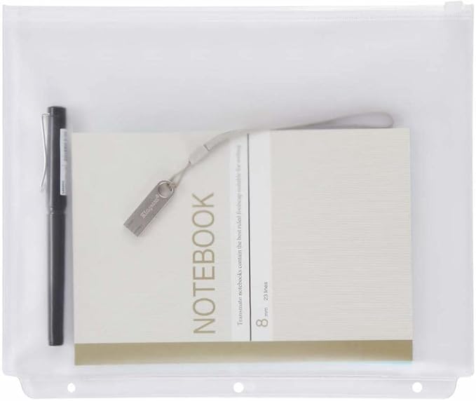 YoeeJob 3 Holes Clear PVC Zipper Binder Pocket Insert Pages Letter Size, 8 1/2" x 11 Loose Leaf Binder Filing Storage Bags 15 Per Pack