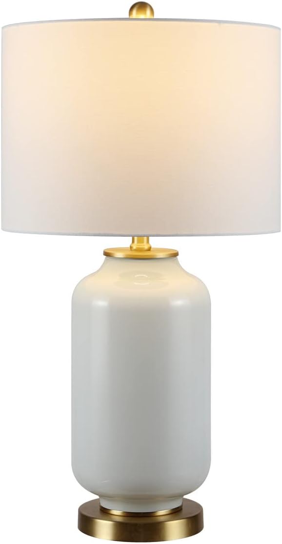 SAFAVIEH Lighting Collection Amaia Modern Contemporary White Glass 26-inch Bedroom Living Room Home Office Desk Nightstand Table Lamp (LED Bulb Included)