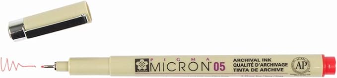 SAKURA PIGMA MICRON 05 FINELINER PEN, 0.45MM LINE WIDTH, PACK OF 2 (Red)