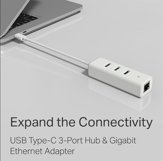 TP-Link UE330C USB-C 3.0 to Ethernet Adapter | Portable 3-Port USB-A 3.0 Hub w/ 1 Gigabit RJ45 Ethernet Port | Laptop Network Adapter | Plug & Play | Supports Win 7/8/8.1/10/11, Mac OS X (10.9-10.15)