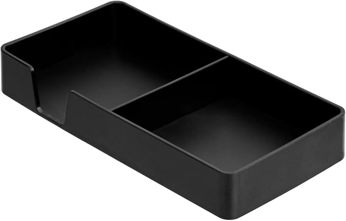 Amazon Basics Rectangular Plastic Desk Organizer Bundle, 3 Pieces with Half Accessory Tray, Small, Black