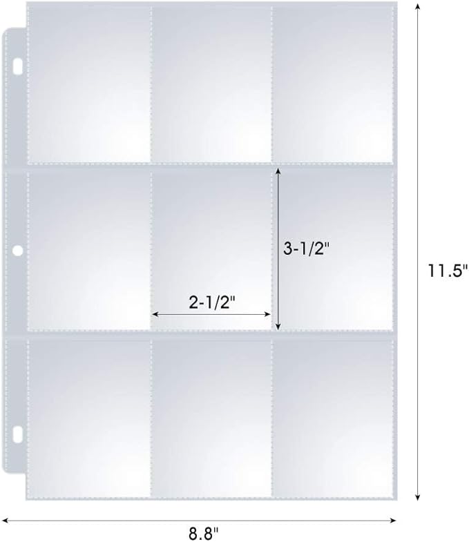 120 Pack 9 Pocket Page Protectors, Sooez Double Sided Trading Card Sleeves for 3 Ring Binder, Baseball Cards Holder, Protective Pages Sheets for Binders Album, Fit for Collectible Games, Sports Cards