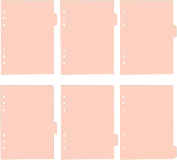6 Ring Binder Dividers Insertable Tab Dividers, A5 Pink Plastic Binder Index Dividers Binder Divider Pages with Tabs 6 Pack