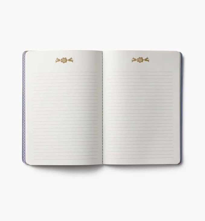 RIFLE PAPER CO. Gracie Stitched Notebook Set, 8.5" L x 6" W, Set Of 3, 64 Ruled Pages With Gold Ink, Full-Color Canvas Cover with White Text Paper Interior