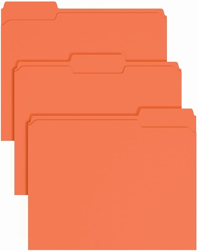 Staples Colored File Folders, Letter Size, 1/3‑Cut Tabs, Orange, Durable Paper Stock, 100/Pack