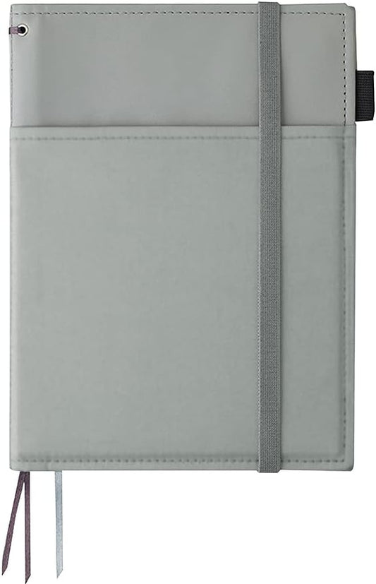 KOKUYO Systemic Synthetic Leather Cover Notebook, with One A5, B 6mm Ruled, 28 Lines, 50 Sheets, Twin Ring Edge Title Notebook, Gray, Japan Import (NO-V685B-M)