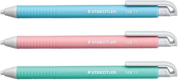 STAEDTLER Vinyl Eraser Holder 12-Pack (12 Sets of 3 pcs): 3 Units Retractable Erasers for Pencils, Soft Vinyl, Latex-Free, Clean Edges, No Smudges, Pastel Colors, 36 Count
