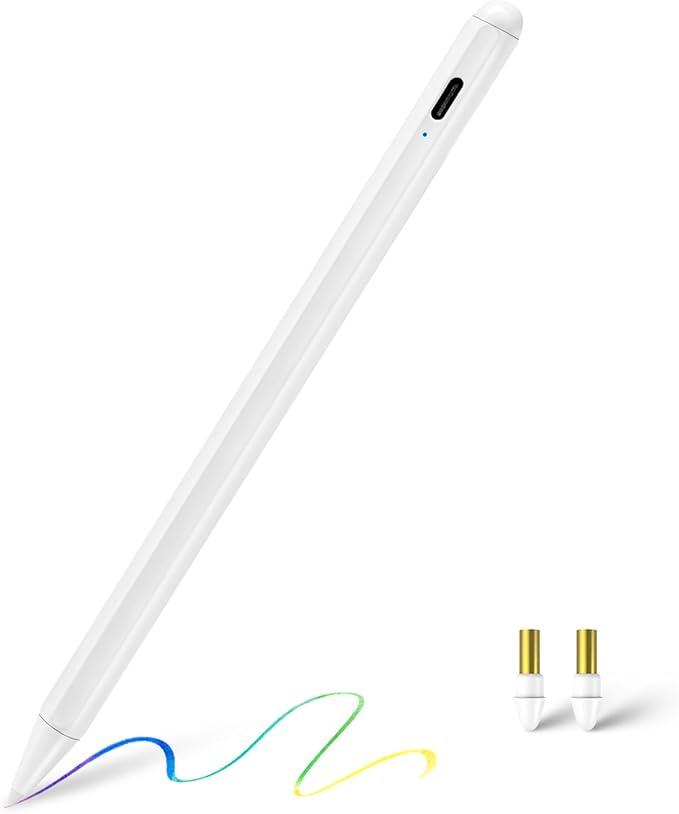 iPad A16 Pencil with Palm Rejection, Fast Charging Stylus Pen A8 for iPad A16/10th/9th/8th/7th/6th Gen, iPad mini 5th/6th/7th, iPad Air 5th/4th/M2/M3, iPad Pro 11"/12.9"/13"/M4/M5, Magnetic, White