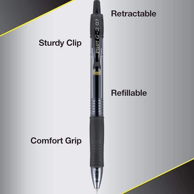 Pilot G2 Premium Gel Roller Pens 0.7, Fine Point Smooth Writing Pens Black, Pack of 20